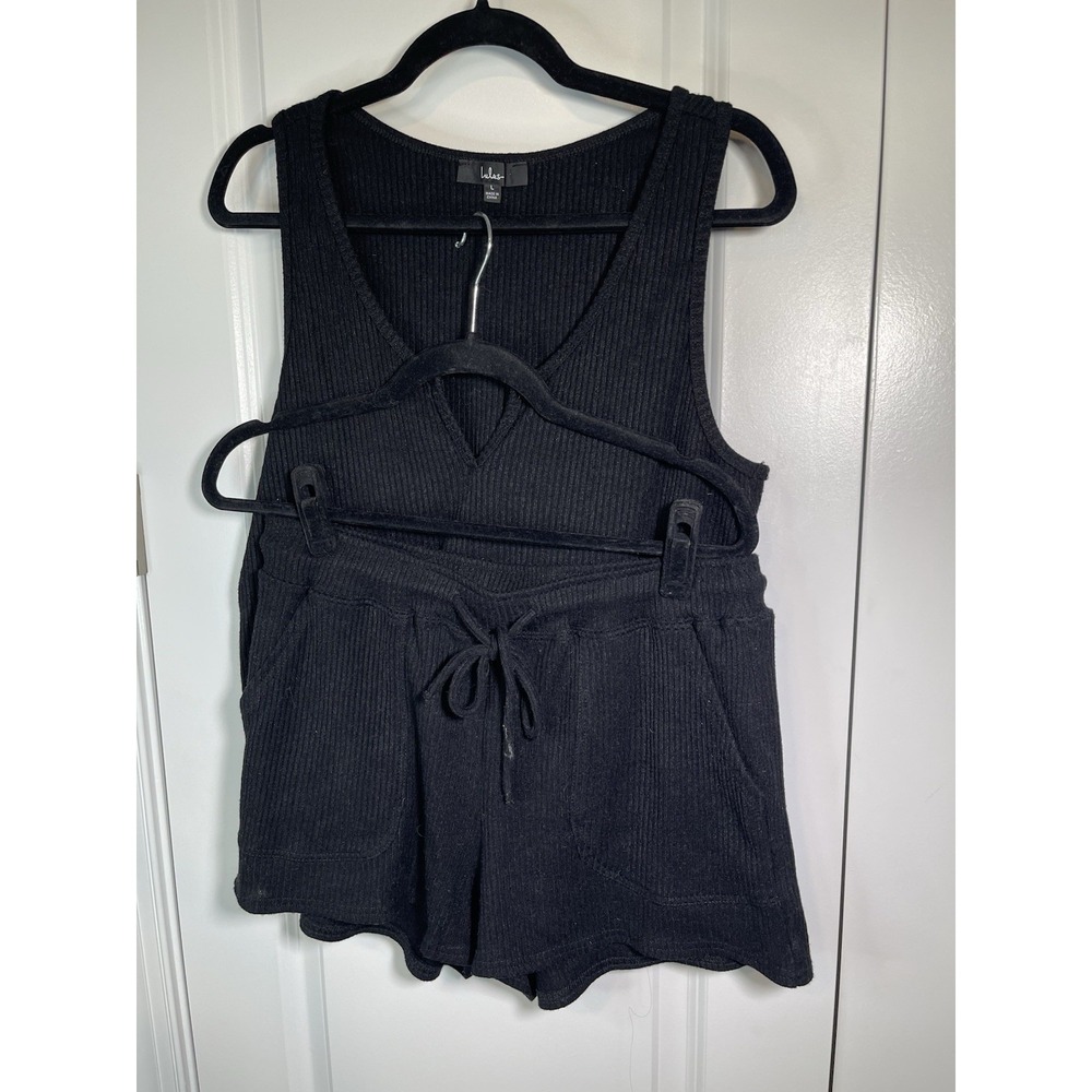 Lulus So‎ Natural Black Ribbed Knit Drawstring Lounge Set Size Large